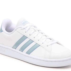 Adidas white and blue shoes